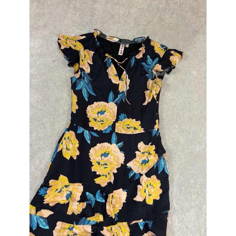 dolan silk dress medium floral knee length flutter sleeve Lined Ruffle Detail